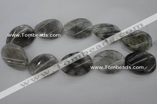 CCQ253 15.5 inches 30*40mm twisted oval cloudy quartz beads wholesale