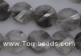 CCQ273 15.5 inches 15mm faceted & twisted coin cloudy quartz beads