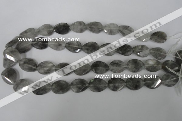 CCQ471 15*20mm twisted & faceted flat teardrop cloudy quartz beads