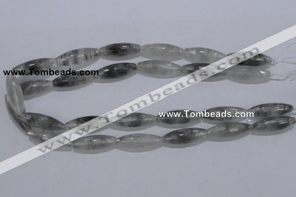 CCQ95 15.5 inches 10*30mm faceted rice cloudy quartz beads wholesale