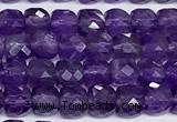 CCU1020 15 inches 4mm faceted cube amethyst beads