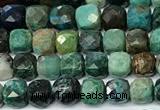 CCU1027 15 inches 4mm faceted cube chrysocolla beads