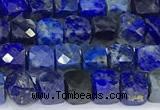 CCU854 15 inches 4mm faceted cube lapis lazuli beads