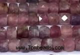CCU889 15 inches 4mm faceted cube tourmaline beads