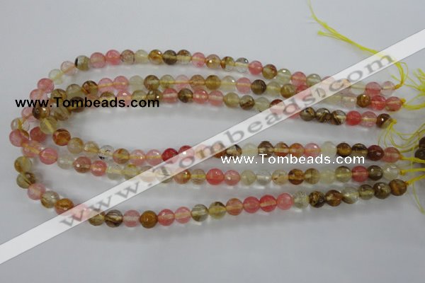 CCY502 15.5 inches 8mm faceted round volcano cherry quartz beads