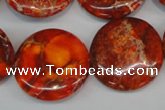 CDE522 15.5 inches 25mm flat round dyed sea sediment jasper beads