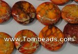 CDE757 15.5 inches 18mm flat round dyed sea sediment jasper beads