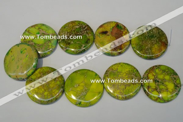 CDT129 15.5 inches 44mm flat round dyed aqua terra jasper beads