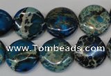 CDT232 15.5 inches 16mm flat round dyed aqua terra jasper beads