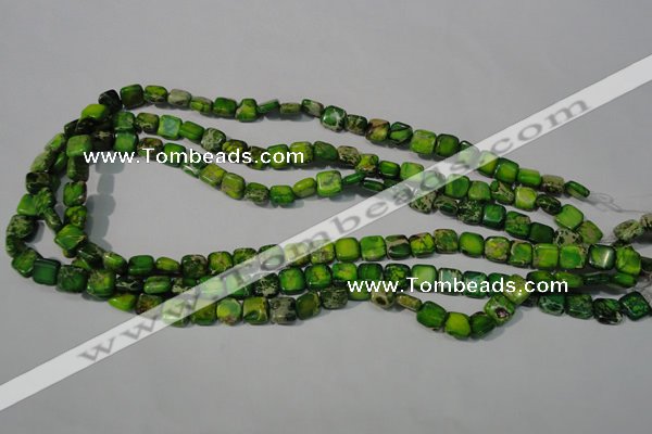 CDT944 15.5 inches 8*8mm square dyed aqua terra jasper beads
