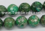 CDT98 15.5 inches 14mm faceted round dyed aqua terra jasper beads