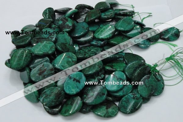 CFA74 15.5 inches 22*30mm twisted oval green chrysanthemum agate beads