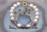 CFB1021 Hand-knotted 9mm - 10mm potato white freshwater pearl & amethyst bracelet