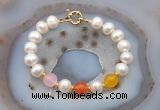 CFB1094 Hand-knotted 9mm - 10mm potato white freshwater pearl & colorful candy jade bracelet