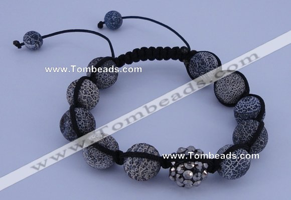 CFB552 12mm round agate with rhinestone beads adjustable bracelet
