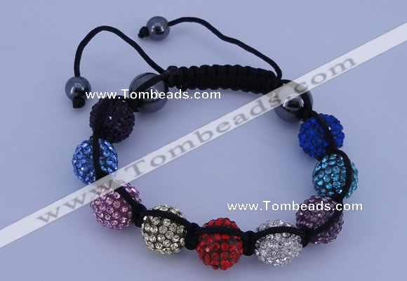 CFB567 12mm round rhinestone with hematite beads adjustable bracelet