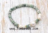 CFB717 faceted rondelle Qinghai jade & potato white freshwater pearl stretchy bracelet