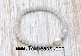 CFB721 faceted rondelle white crazy lace agate & potato white freshwater pearl stretchy bracelet