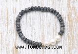 CFB752 faceted rondelle black labradorite & potato white freshwater pearl stretchy bracelet