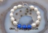 CFB990 Hand-knotted 9mm - 10mm rice white freshwater pearl & candy jade bracelet