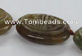 CFG1141 15.5 inches 25*40mm carved oval flower jade beads
