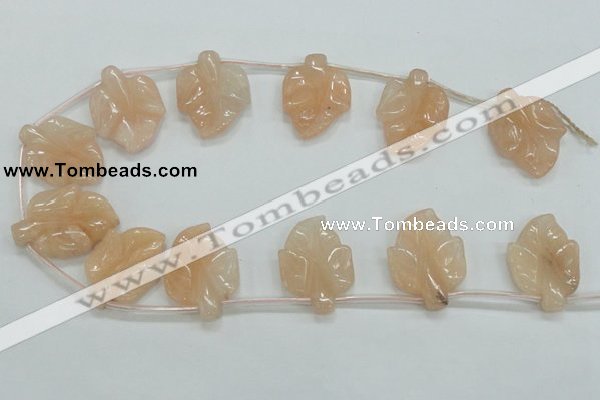 CFG14 15.5 inches 20*26mm carved leaf pink aventurine jade beads