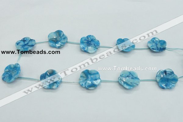 CFG18 15.5 inches 24mm carved flower blue crazy lace agate beads