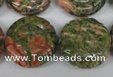 CFG251 15.5 inches 25mm carved coin unakite gemstone beads