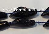 CFG569 15.5 inches 14*28mm carved trumpet flower blue goldstone beads