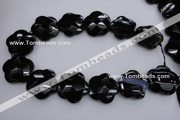 CFG957 15.5 inches 32*33mm faceted & carved flower black agate beads