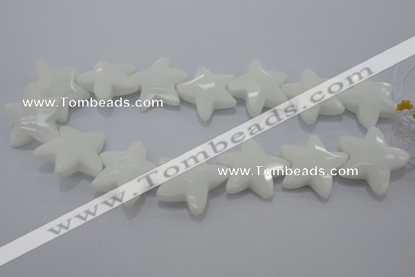 CFG969 15.5 inches 30*33mm faceted & carved star white porcelain beads