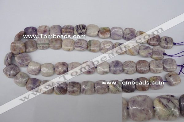 CFJ28 15.5 inches 15*15mm faceted rice natural purple flower stone beads