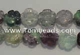 CFL492 15.5 inches 12mm carved flower natural fluorite beads