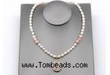 CFN162 baroque white freshwater pearl & pink opal necklace with pendant