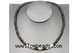 CFN223 4*6mm faceted rondelle bronzite & potato white freshwater pearl necklace
