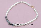 CFN418 9 - 10mm rice white freshwater pearl & labradorite necklace