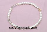 CFN710 9mm - 10mm potato white freshwater pearl & white crystal necklace