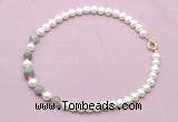 CFN728 9mm - 10mm potato white freshwater pearl & grey banded agate necklace