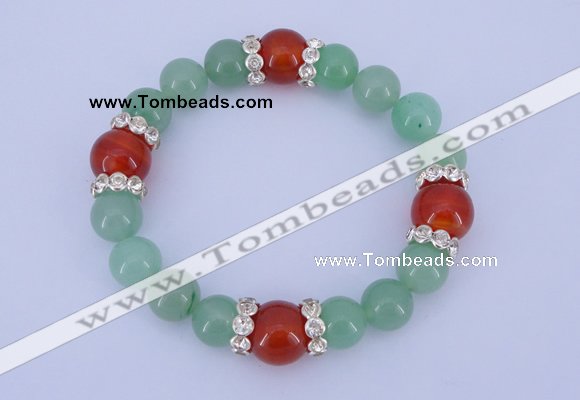 CGB323 7.5 inches round green aventurine & red agate gemstone bracelet