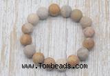 CGB5505 10mm, 12mm round matte fossil coral beads stretchy bracelets