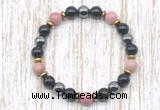 CGB8371 8mm pink wooden jasper, black onyx & hematite energy bracelet