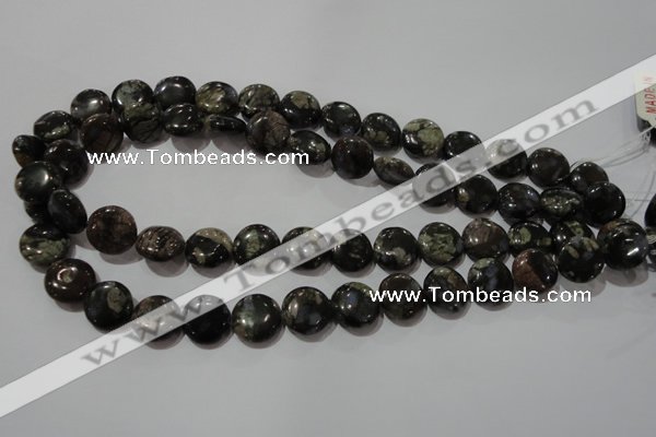 CGE124 15.5 inches 14mm flat round glaucophane gemstone beads