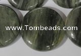 CGH24 15.5 inches 30mm flat round green hair stone beads