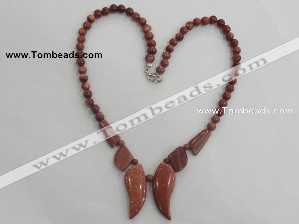 CGN14 18.5 inches round & leaf goldstone beads necklaces