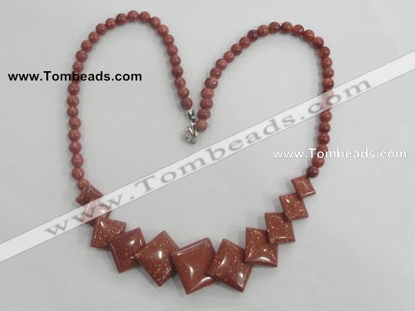 CGN15 18.5 inches round & diamond goldstone beads necklaces