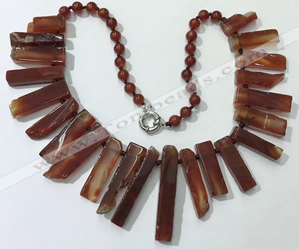 CGN191 23 inches 8*20mm - 11*60mm red agate stick necklaces