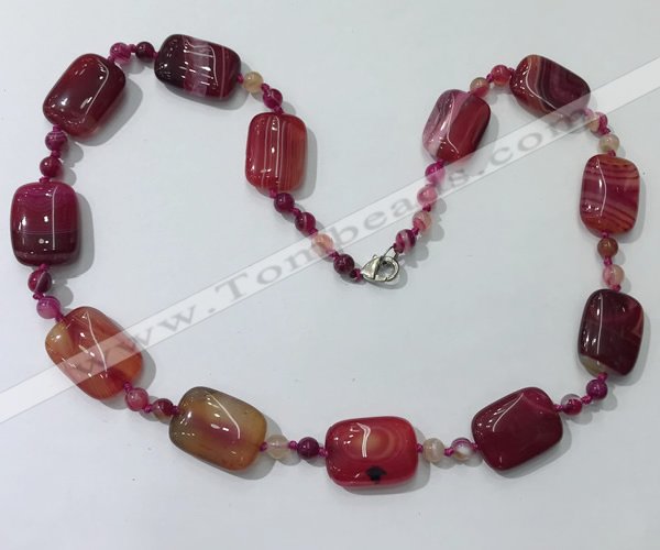 CGN238 22 inches 6mm round & 18*25mm rectangle agate necklaces