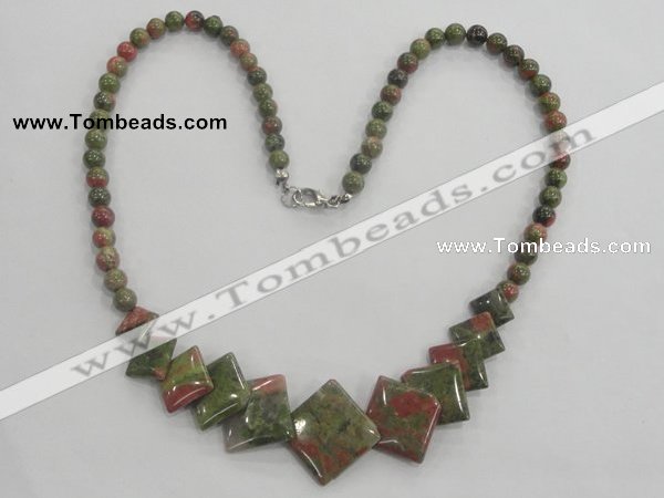 CGN24 18.5 inches round & diamond unakite gemstone beads necklaces