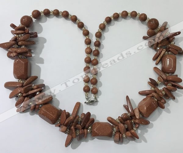 CGN304 27.5 inches chinese crystal & goldstone beaded necklaces