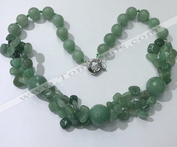 CGN380 23 inches round & chips green aventurine beaded necklaces